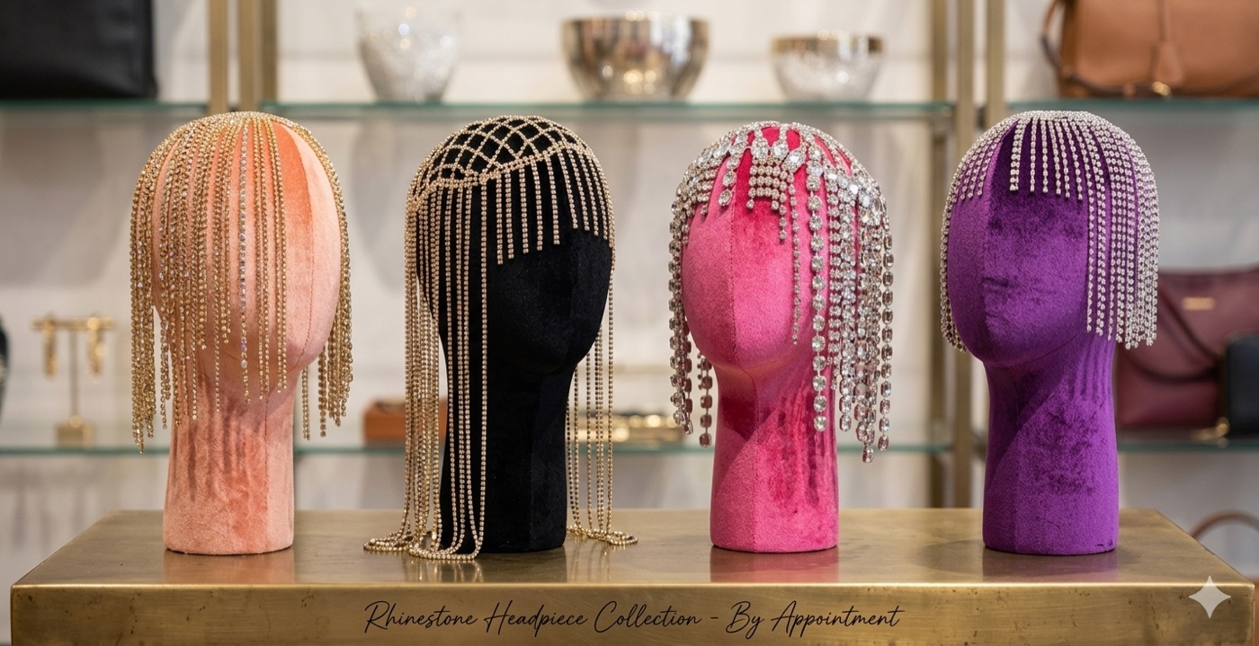 Rhinestone headpiece collection by a local designer